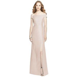 NEW Alfred Sung Off Shoulder Cross Back Satin Gown